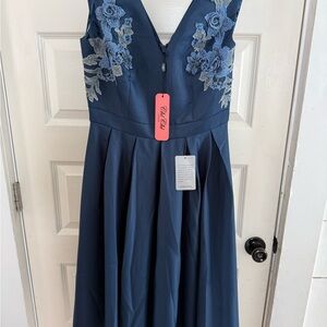 Chi Chi London Navy Dress with Satin Finish